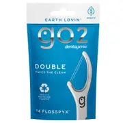 GO2 Dentagenie Double Flosspyx - Twice the Clean. Earth Lovin'. Minty flavour. Travel pack. 14 Flosspyx