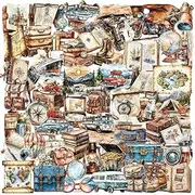 Vintage Travel Transparent Stickers,50 PCS PET Cute Retro Travel Vinyl Waterproof Decals for Water Bottles Computer Bicycle Skateboard Luggage Phone Pad Laptop Kids Teens Stickers Pack