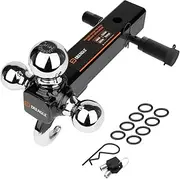DEEAGLE 3 Ball Hitch with Hook, Tri Ball Hitch with 3.5” Hitch Pin Lock, 1-7/8", 2" and 2-5/16" Ball, Fit 2” Hitch Receiver, Heavy Duty Ball Hitch, Include Pin Lock