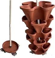 Mr Stacky Australia - Large 5 Tier Stacking Planter Vertical Garden with Heavy Duty Trolley Wheels (Terracotta)