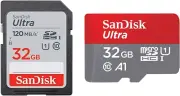 Sandisk Ultra SDHC Class 10 Memory Card, 32GB & 32GB Ultra Microsdhc UHS-I Me...