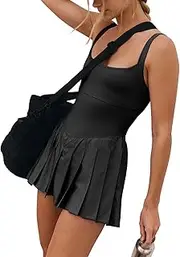 [Loafawes] Womens Summer Short Rompers Tennis Athletic Build in Shorts Pleated Mini Dress Fashion Soild Jumpsuit Outfits