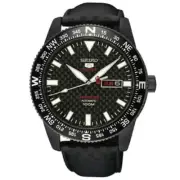 SEIKO 5 Sports SRP719K1 Automatic Black Leather LIMITED Watch Ion Plated Compass