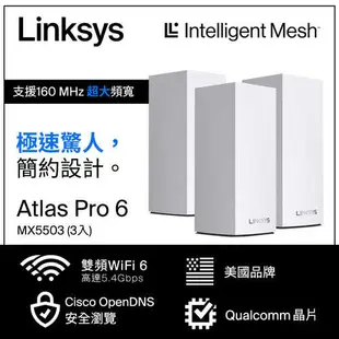 Linksys Atlas 6 Pro AX5400雙頻 MX5500 WiFi6網狀路由器(三入)