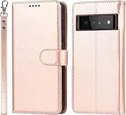 Case for Google Pixel 6 Pro Leather Wallet Case with Card Holder Slot SunYoo Shockproof Cover Kickstand Magnetic Handbag with Wrist Strap Women Men Flip Folio for Google Pixel6Pro 6Pro Pink