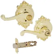 Schlage F51A Flair 605 BRK Brookshire Deco Rose Entry Door Lock Bright Brass