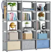 Mavivegue Bookshelf - 15 Cube Storage Tall Grey Cube Shelf Cubbies Closet Org...
