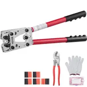 Battery Cable Lug Crimping Tool, 10-1/0AWG with Cable Cutter and 95PCS Copper Ring Terminals, 6 Wire Sizes Crimping Die and 100pcs Heat Shrink Tubes, for Heavy Duty Wire