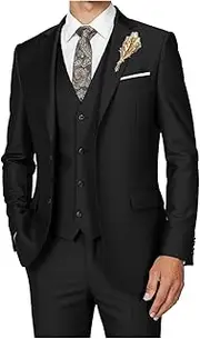 [Elionm] Men's Suits 3 Piece Slim Fit Dress Tuxedo for Men Two Button Solid Jacket Vest Pants Set