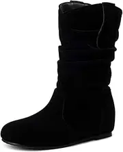[DINTAHA] Womens Slouch Flat Boots Mid Calf Flat Boots Low Heel Fall Slouchy Cowgirl Boots