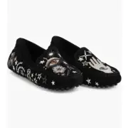Johnny Was Celestial Moccasin in Black Size 6 Embroidered Suede Round Toe
