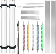 14 Polymer Clay Tools Acrylic Roller Clay Rolling Pin with Thickness Rings Tissue Blade Sculpting Earring Making Kit Supplies Slicer Knife Dotting Tool Jewelry Accessories Mini Cutters Press (14)