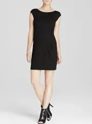 EILEEN FISHER NWT $178 WIDE NECKLINE PLEATED CAP SLEEVE BLACK DRESS MEDIUM M