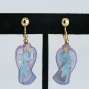 Lee Sands Angel Clip-On Earrings Inlaid in Blue, Purple and Pink Shells