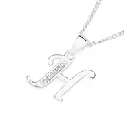 Silver Cz 'h' Initial Pendant in Clear