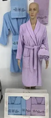 NEW Set Of Two Hers & His 100%-Turkish-Terry Cloth Cotton Robes And Hand Towels