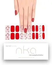 NKA Semi Cured Gel Nail Strips, 20 Gel Nail Wraps Stickers, UV LED Lamp Curing Nail Polish Strip Cherry Pop