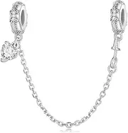 [DOYIS] Heart Safety Chain Charm Bead for Pandora Bracelet,925 Sterling Silver Retro Pattern silicone Stopper Clip Beads for Women Bracelets