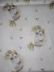 Koala Wattle White Cotton Fitted Cot Sheet Handmade