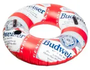 Budweiser Inflatable Swim Tube Adult Ring Float-built In Handles And Cup Holder