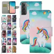 Cat Flower Unicorn Leather Flip Phone Case For Samsung S10 S20 S21 Ultra Note 20