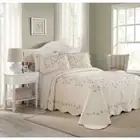 NEW LARGE XXX-L IVORY WHITE GREEN PINK FLOWER OVERSIZE ROMANTIC BEDSPREAD QUILT