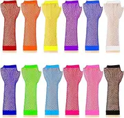 TecUnite 12 Pairs Fingerless Neon Fishnet Gloves for Women and Girls 80s Party Costume Accessories Supplies, Multi, One size