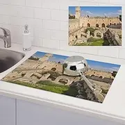 Israel at The Tower of David Dish Drying Mats for Kitchen Counter, Absorbent Microfiber Kitchen Dishes Drainer Mat Large Dish Drying Pad with Hook Coffee Mat Kitchen Accessories 18x24 Inch
