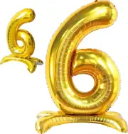 KatchOn, Giant Self Standing 6 Balloon Number Gold - 40 Inch | Gold 6 Year Old B