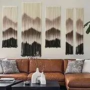IOWER Large Macrame Wall Hanging Mountain Handmade Brown Dip-Dyed Boho Wall Decor 5Pcs Art Wall Decor for Bedroom Living Room Fiber Art Tapestry