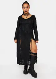 [Punk Rave] Plus Dark Snake Scale Maxi Dress