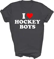 [SDVN] I Love Hockey Boys Field Ice Hockey Player Fans Unisex Shirt Gift Women Men T-Shirt (Dark Heather;2XL)