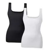 Women Tummy Control Shapewear Tank Tops Seamless Square Large Black/White 2pk