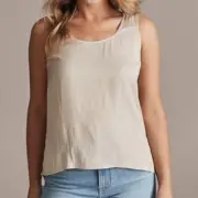 Ladies sz 8P DANNII MINOGUE PETITES Neutral Scoop Neck Satin tank Top 8 NEW 3851