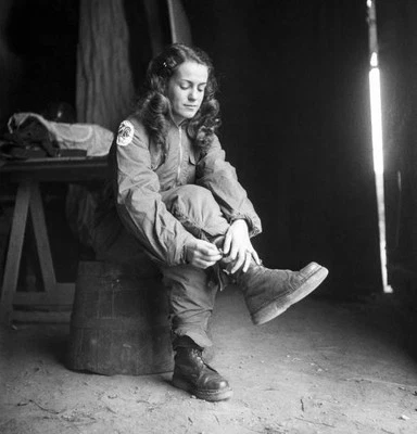 Paratrooper Monique Laroche prepares on October 23 1951 Historic Old Photo