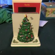 Spode Christmas Tree Set of 4 Coasters and Tree Shaped Coaster Holder w/ Box NIB