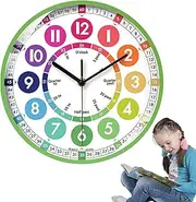 Silent Wall Clocks - Time Teaching Wall Clock, Educational Analog Trainer | Educational Kids Silent Wall Clocks, Visual Clock for and Children, Preschool, Kindergarten, Home School