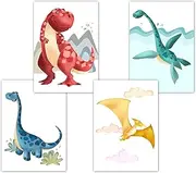 Dino Poster Children's Room, Decoration for Baby Room, Children's Poster Set, Baby Poster, DIN A4 without Picture Frame, Animal Pictures, Dinosaur Wall Pictures for Boys and Girls (Set of 4)