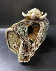 Aquarium Fish Tank Decoration Ceramic Figure Turtle And Treasure Chest Decor