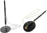 DOITOOL 2 Sets Elegant Black Metal Ballpoint Pens with Attached Base Stand for Desk Office Use Fine Tip for Guest Book Signing and Reception Tasks Includes and Accessories