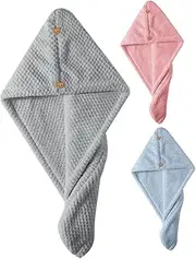 WRITWAA 3Pcs Fast Drying Hair Wraps for Women Water Absorbent Hair Towels Lightweight Fleece Turbans Quick Drying