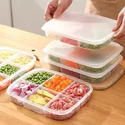 2PCS Food Grade Refrigerator Storage Containers, Multi-Compartment Fresh-Keeping Boxes, Thickened Freezer Organizer with 4 and 6 Sections for Kitchen Food Sort