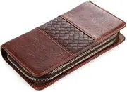 COOKX Vintage Men's Wallet Long Zipped Leather Clutch Bag Multifunctional Men's Leather Wallet
