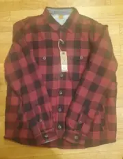 Tailor Vintage Shirt Jacket Mens XL Red/Black Buffalo Plaid Flannel Sherpa Lined
