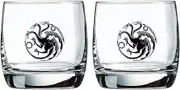 Game of Thrones Whiskey Glass Set - Targaryen Sigil - 10 oz Capacity - Glasses 2-Pack - Heavy Base