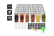 Vivva 12X Clear Square Spice Bottle Glass Jars Lid Spice Herb Seasoning Condiment Storage Container
