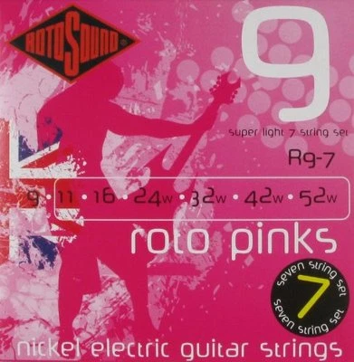 ROTOSOUND R9-7 ROTO PINKS SUPER LIGHT 7 STRING GUITAR STRINGS 9-52
