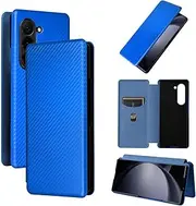 Anti Fingerprint Carbon Fibre Solid Color Housing Compatible with Samsung Galaxy Z Fold6 ZFold6 SM-F9560 Phone Shell Flip Cover Card Slot Leather Case (Blue,Samsung Z Fold6)