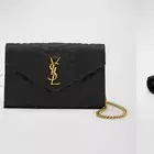 YSL Monogram Large Wallet on Chain in Black Satin- BNWT
