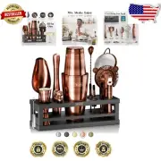 Elegant Bartender Kit: 16-Piece Stainless Steel Set with Bamboo Organizer & More
